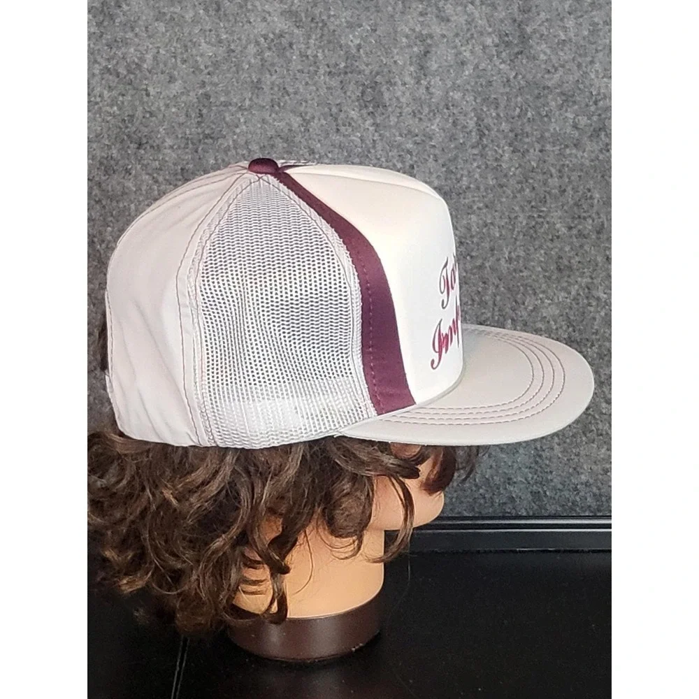 Vintage Headwear Trucker Hat Tardee Impressive White Burgundy Snapback 80s Retro